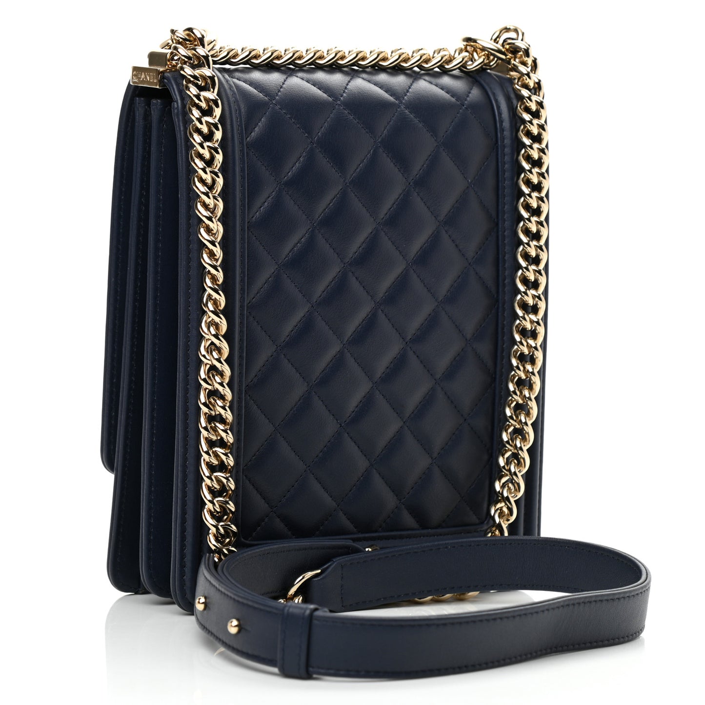 Calfskin Quilted North South Boy Flap Navy