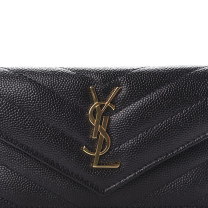 Saint Laurent Grain De Poudre Matelasse Chevron Monogram Compact Wallet Black 6 of 7