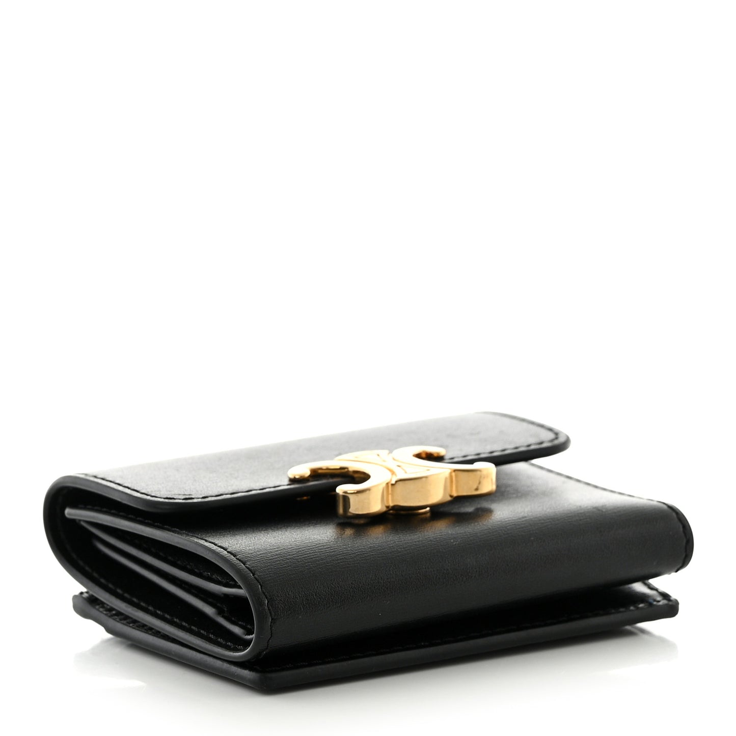 Calfskin Compact Triomphe Wallet With Coin Purse Black