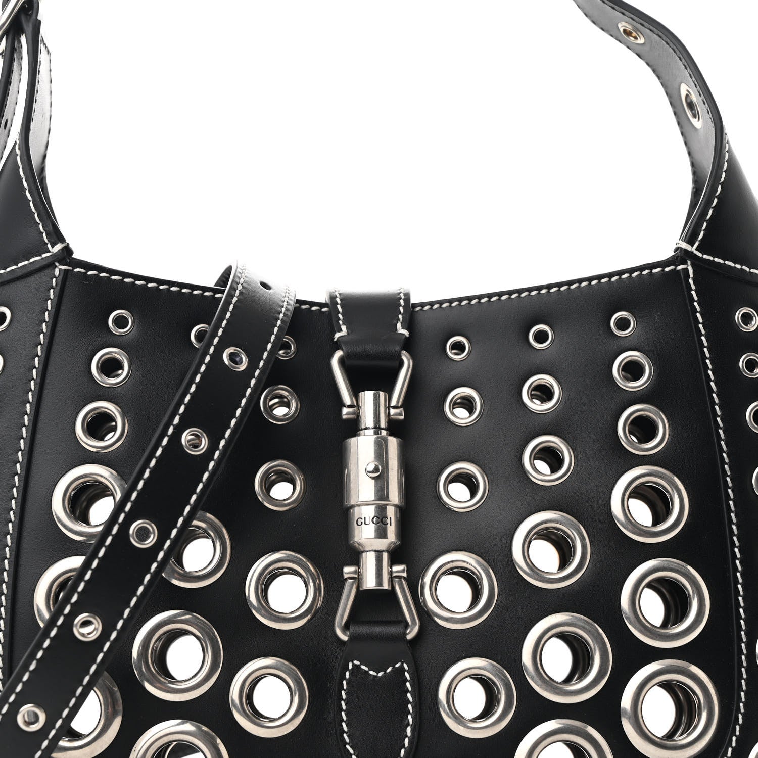 Gucci Calfskin Ha Ha Ha Jackie 1961 Eyelet Hobo Black 8 of 10