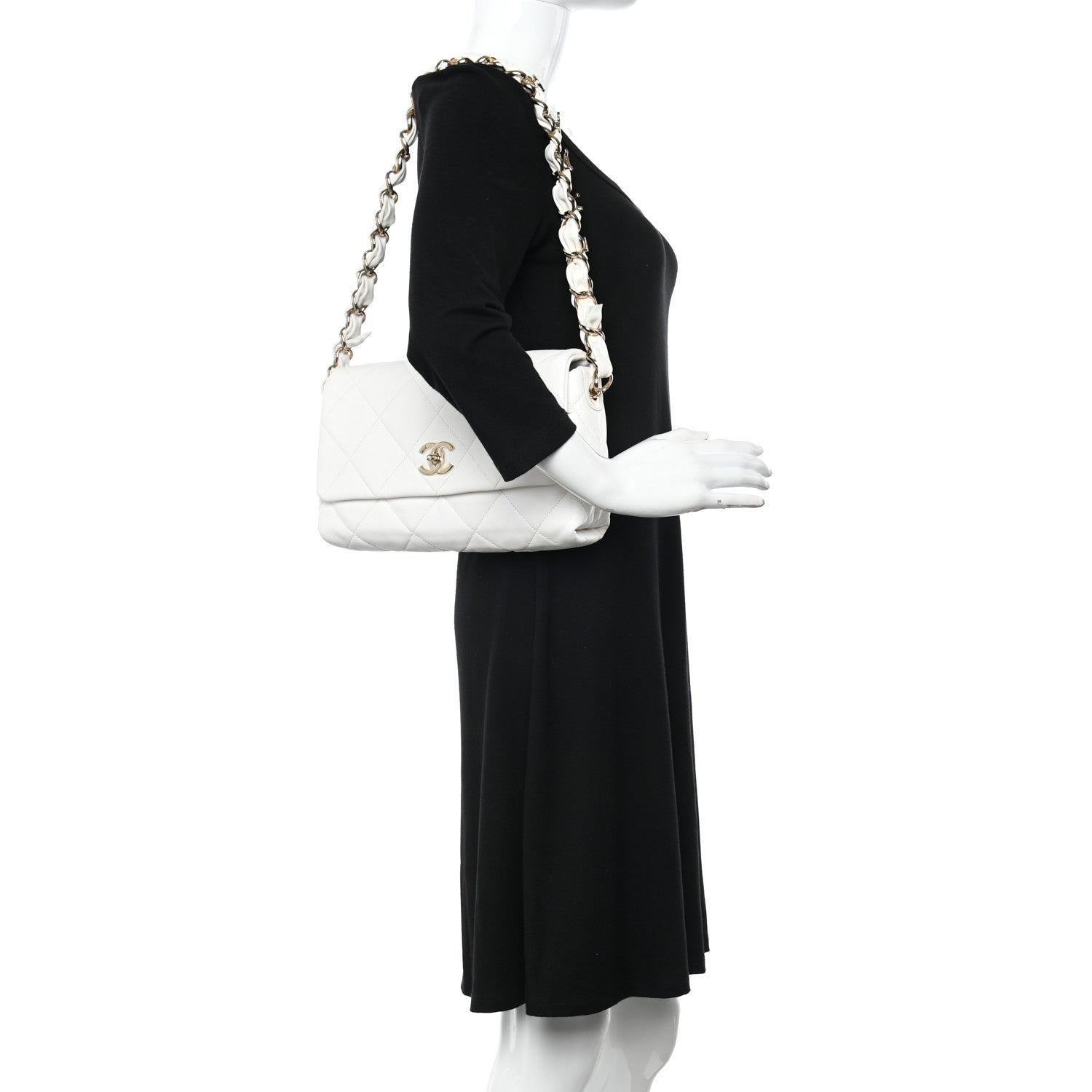 Chanel Lambskin Quilted Logo Strap Flap White 2 of 11