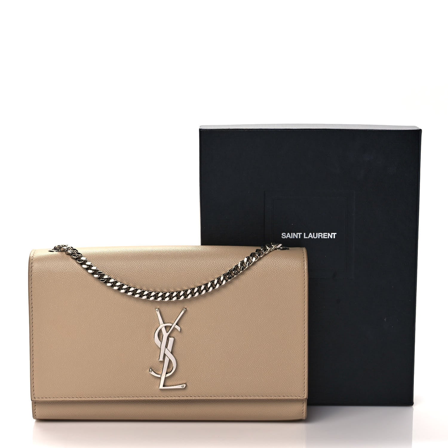 Saint Laurent Grain De Poudre Medium Monogram Kate Satchel Dark Beige 10 of 10