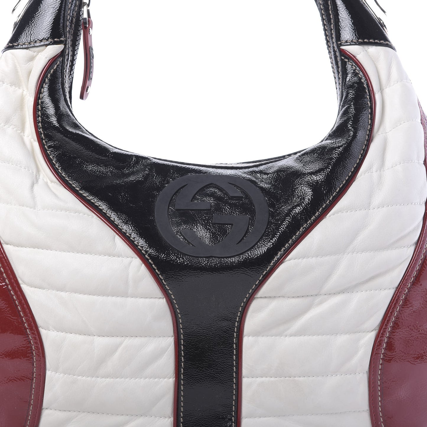 Patent Calfskin Medium Snow Glam Hobo Black White Red