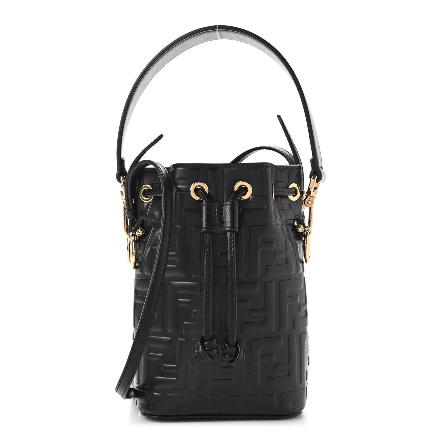 Vitello Liberty F is Fendi FF 1974 Embossed Mini Mon Tresor Bucket Bag Black