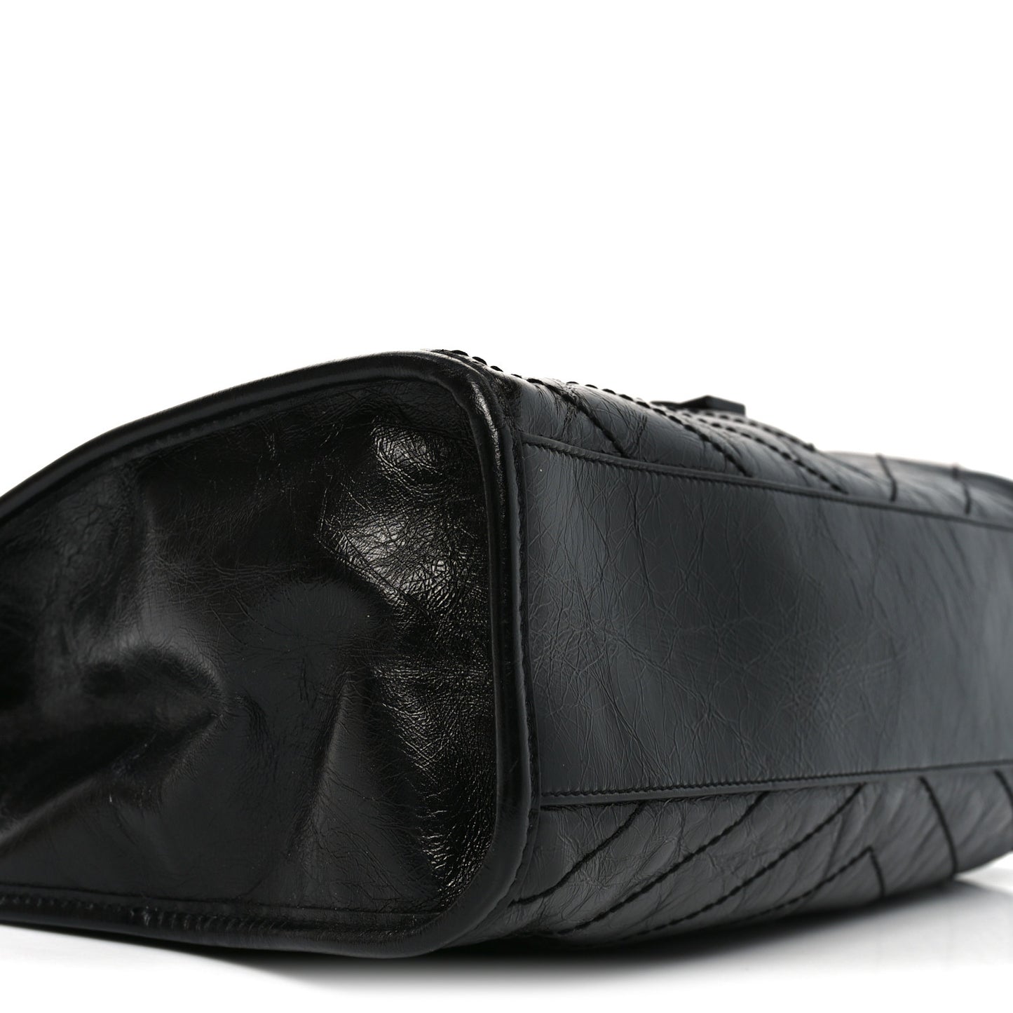 Crinkled Calfskin Matelasse Monogram Medium Niki Shopper Tote Black
