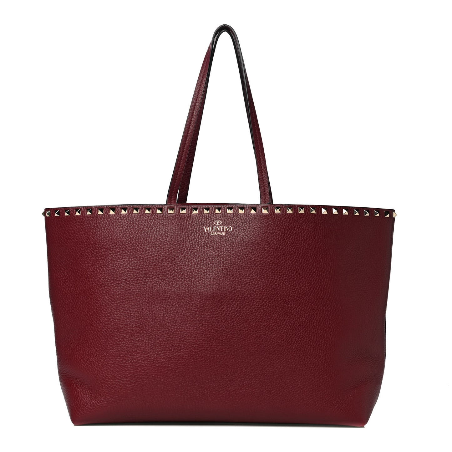 Grained Calfskin Rockstud Shoulder Tote Cerise