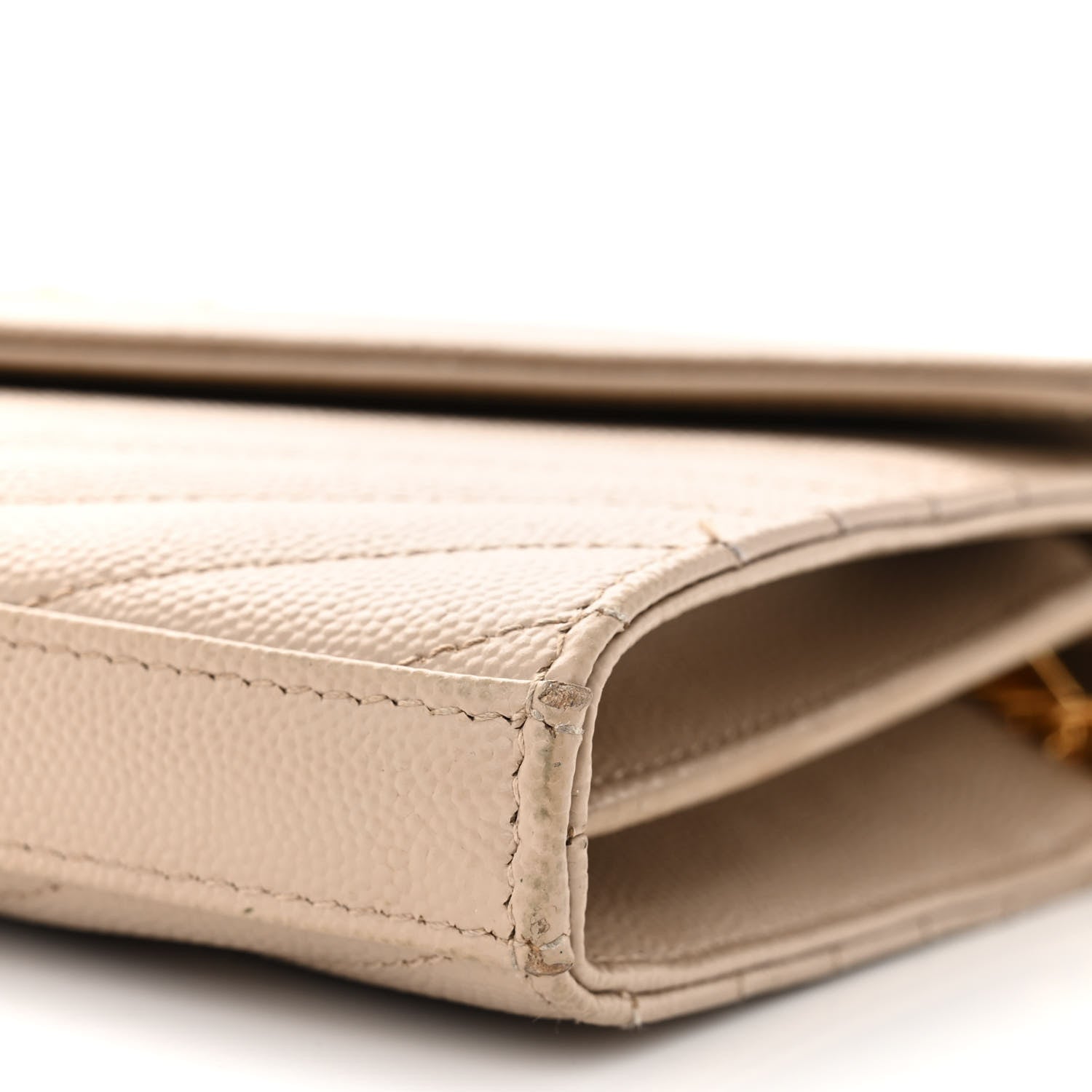 Saint Laurent Grain De Poudre Matelasse Chevron Monogram Chain Wallet Dark Beige 10 of 17