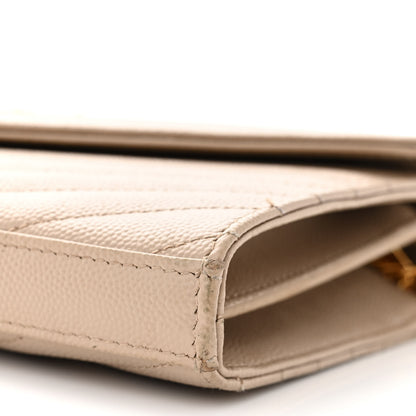 Saint Laurent Grain De Poudre Matelasse Chevron Monogram Chain Wallet Dark Beige 10 of 17