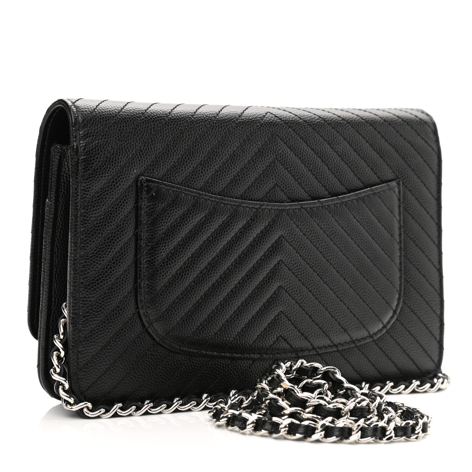 Chanel Caviar Chevron Quilted Wallet On Chain WOC Black 3 of 13
