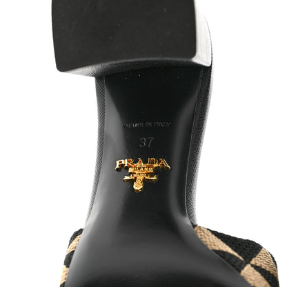 Prada Jacquard Trianglolo Symbole Embroidered Metal Triangle Logo 65mm Block Heel Slide Sandals 37 Black Beige 7 of 7
