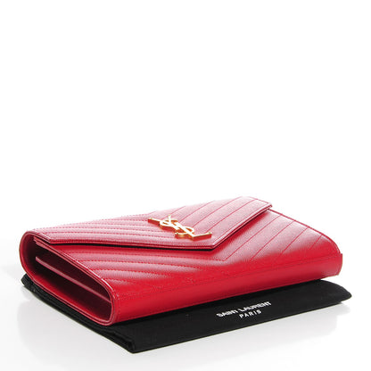Saint Laurent Grain De Poudre Matelasse Chevron Monogram Chain Wallet Red 4 of 7