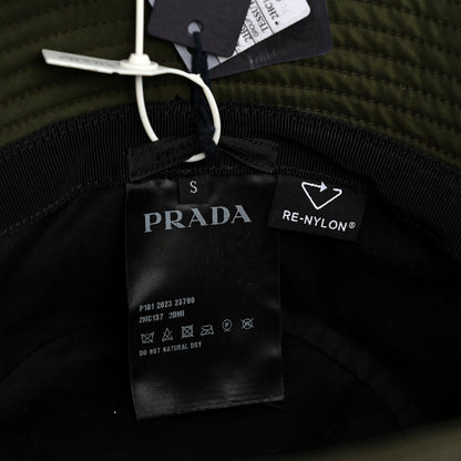 Prada Re-Nylon Metal Triangle Logo Mens Bucket Hat S Tundra 8 of 8
