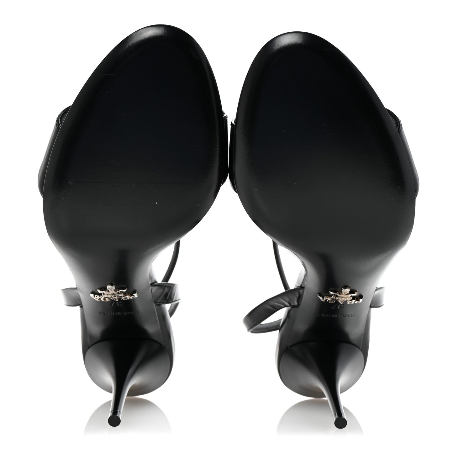 Spazzolato Metal Triangle Logo Ankle Strap 100mm Sandals 37 Black