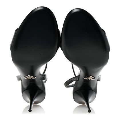 Prada Spazzolato Metal Triangle Logo Ankle Strap 100mm Sandals 37 Black 6 of 9