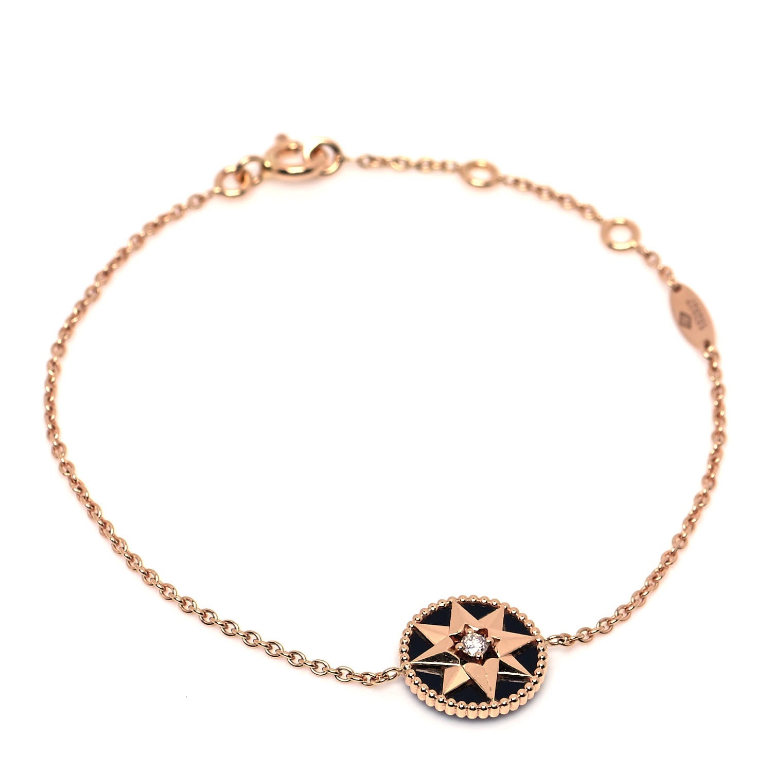 Christian Dior 18K Rose Gold Diamond Black Onyx Rose Des Vents Bracelet 1 of 4