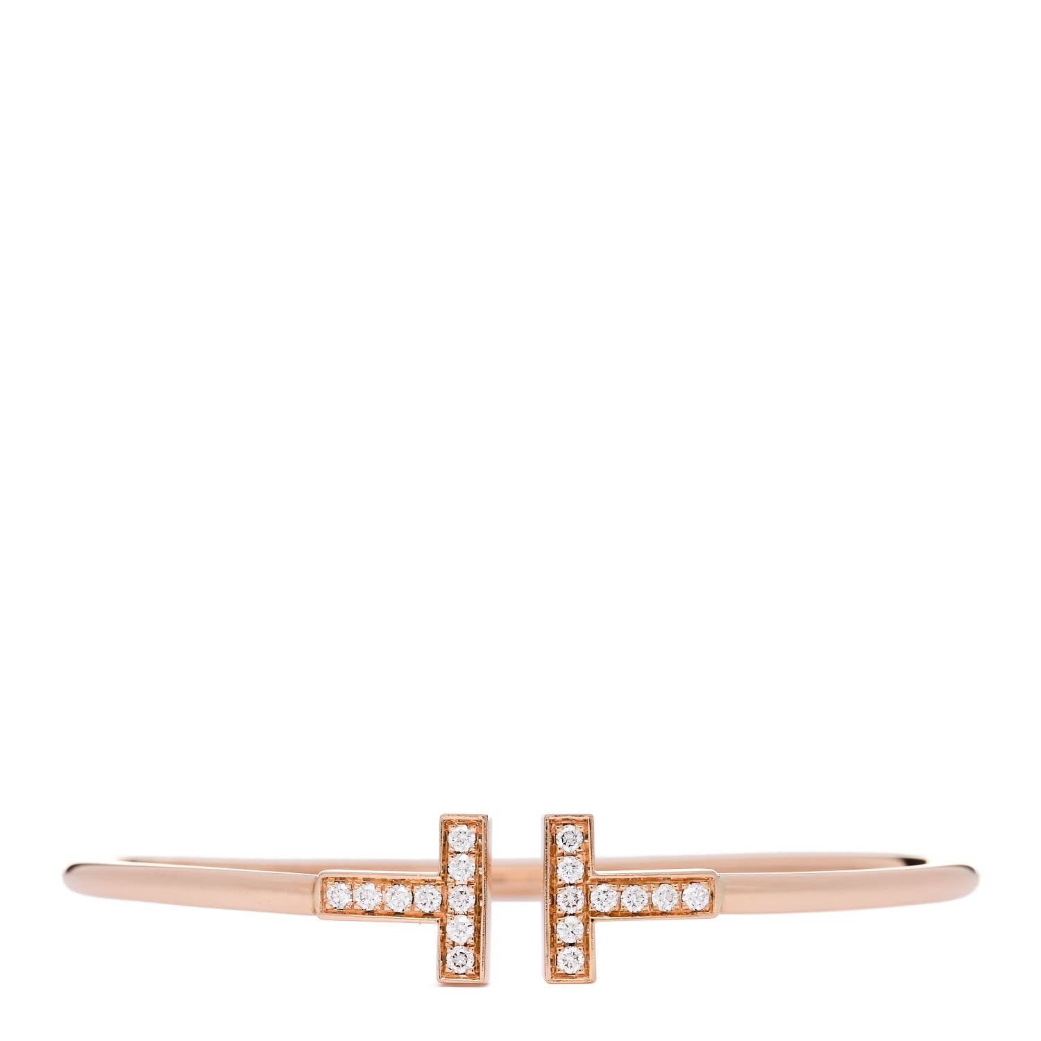 Tiffany 18K Rose Gold Diamond T Wire Bracelet 1 of 3