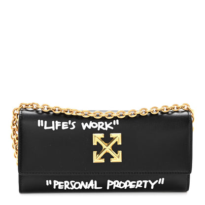 Off-White Calfskin Jitney Logo Flap Wallet On Chain Black 1 of 8
