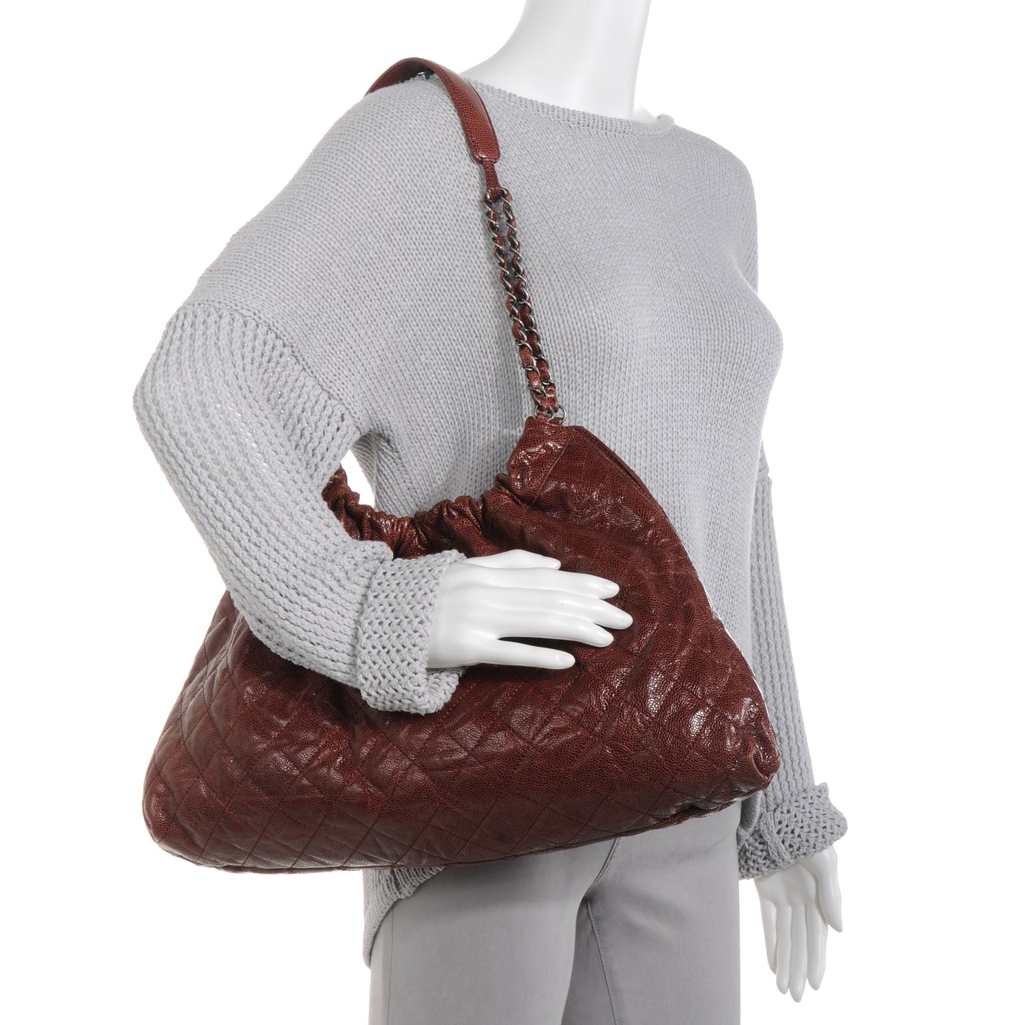 Caviar Elastic Shopper Tote Bordeaux