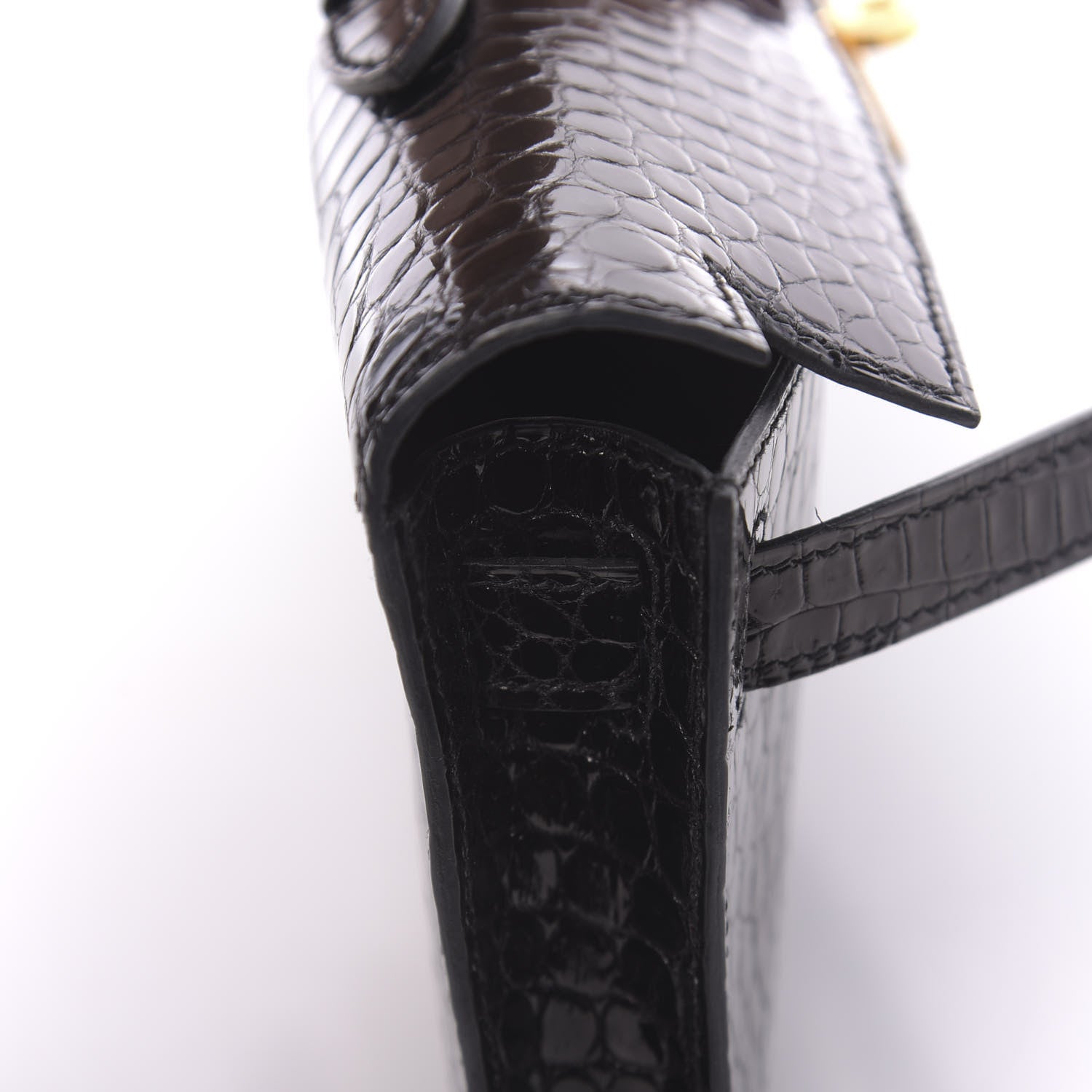 Hermes Shiny Porosus Crocodile Kelly Cut Pochette Black 20 of 31