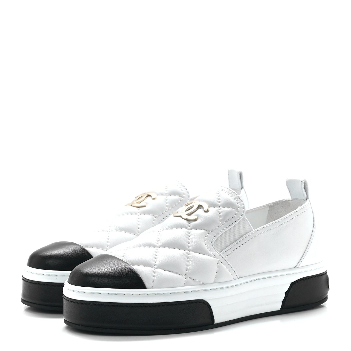 Lambskin Quilted Womens CC Stroll Sneakers 36 White