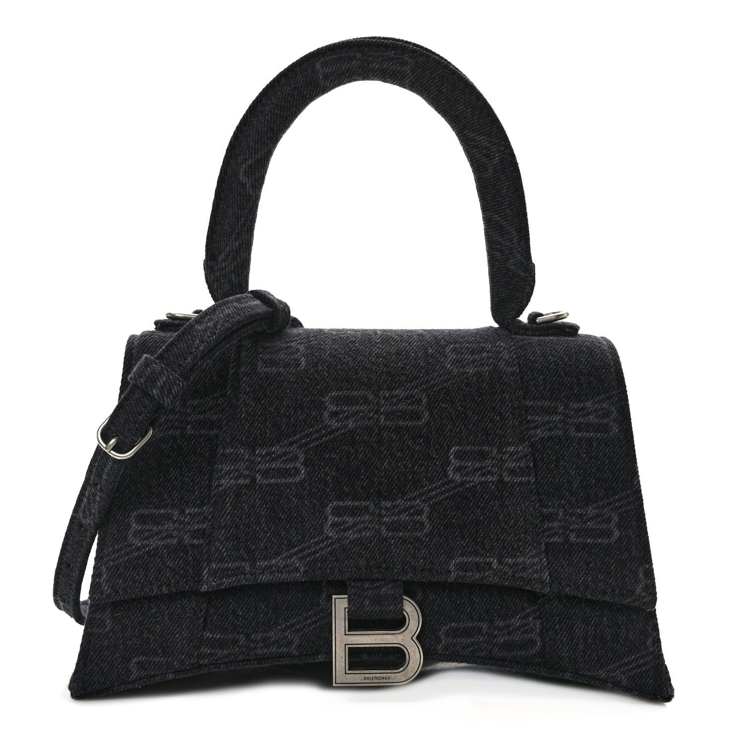 Balenciaga Washed Denim BB Monogram Small Hourglass Top Handle Bag Black 1 of 12