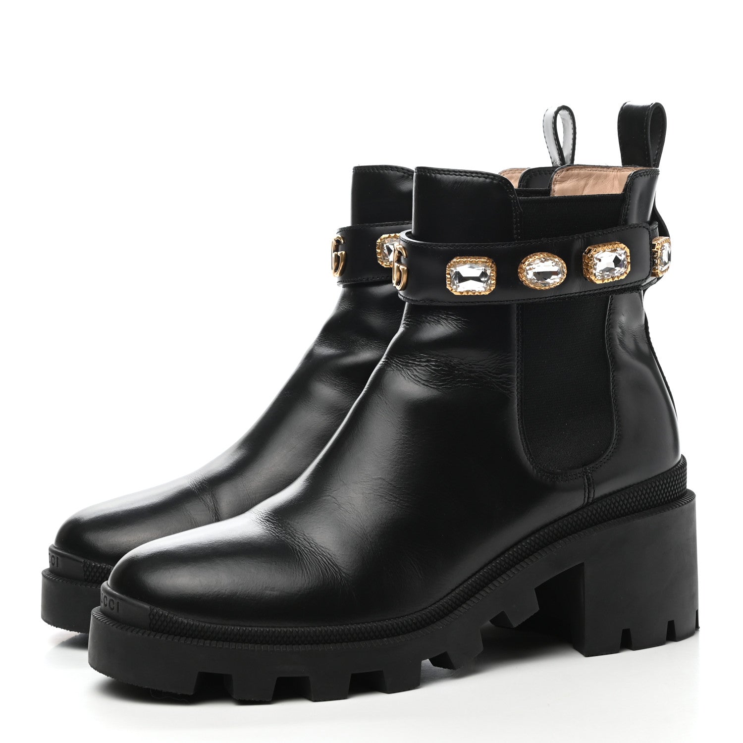 Gucci Calfskin Crystal GG Trip Chelsea Ankle Boots 39.5 Black 3 of 10