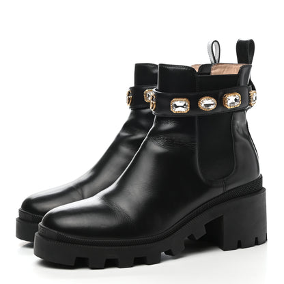 Gucci Calfskin Crystal GG Trip Chelsea Ankle Boots 39.5 Black 3 of 10
