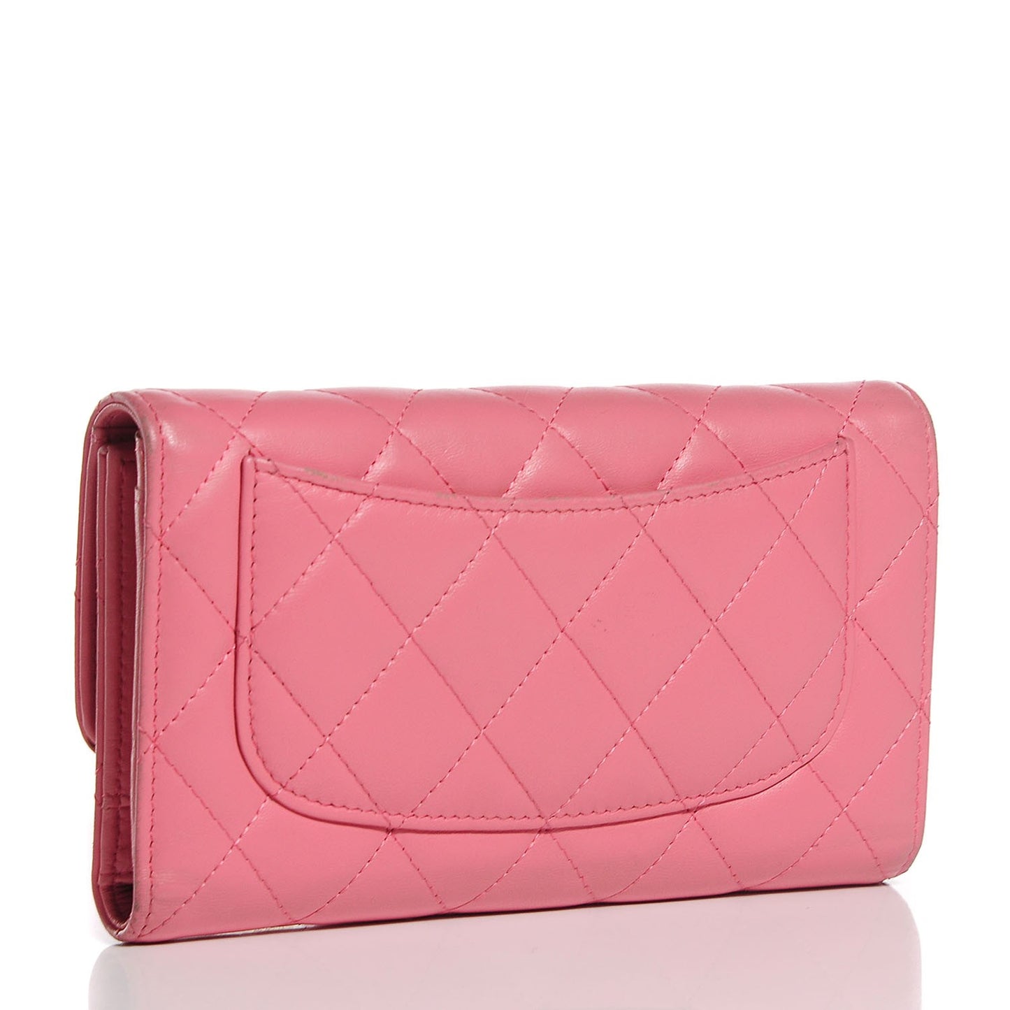 Lambskin Quilted Large Flap Wallet Pink