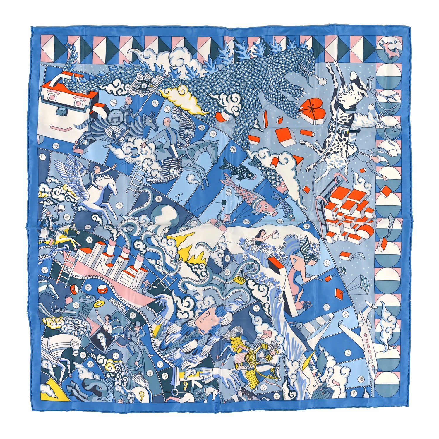 Hermes Silk Vintage L Epopee D Hermes Detail Scarf 70 Bleu Orange White 1 of 3