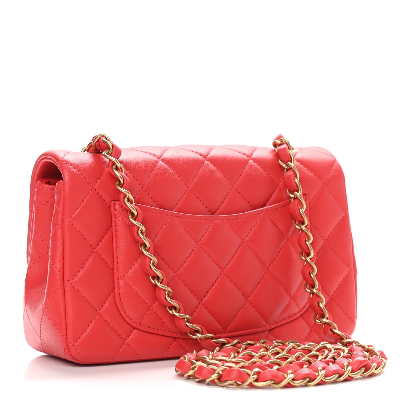 Lambskin Quilted Mini Rectangular Flap Red