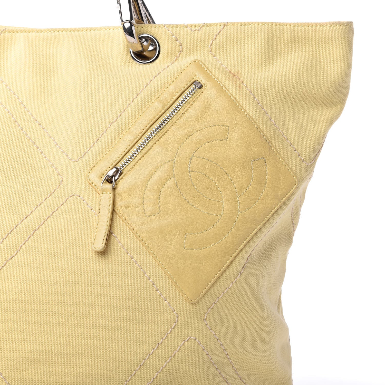 Chanel Canvas Stitched CC N°5 Shopping Tote Yellow 10 of 13