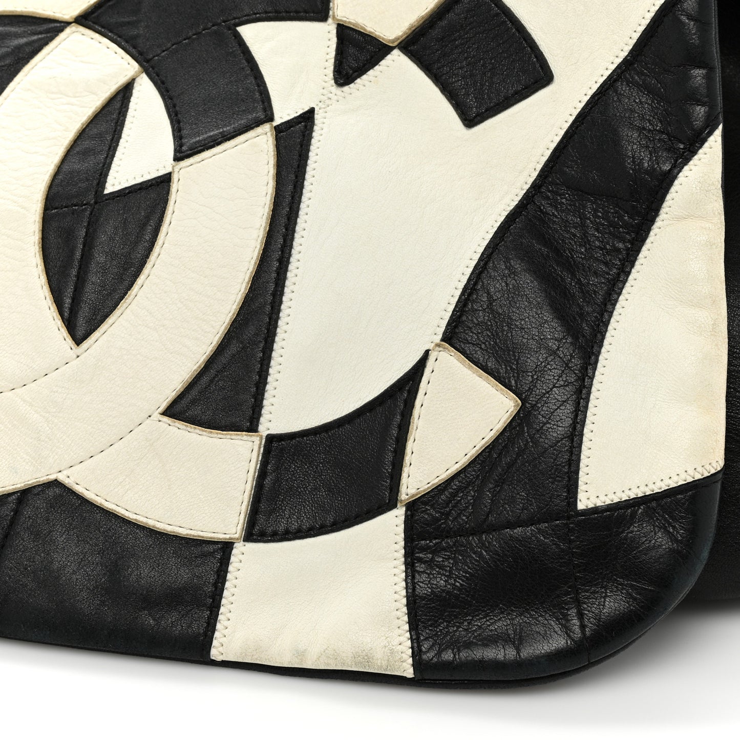 Lambskin Patchwork Accordion Flap Black White