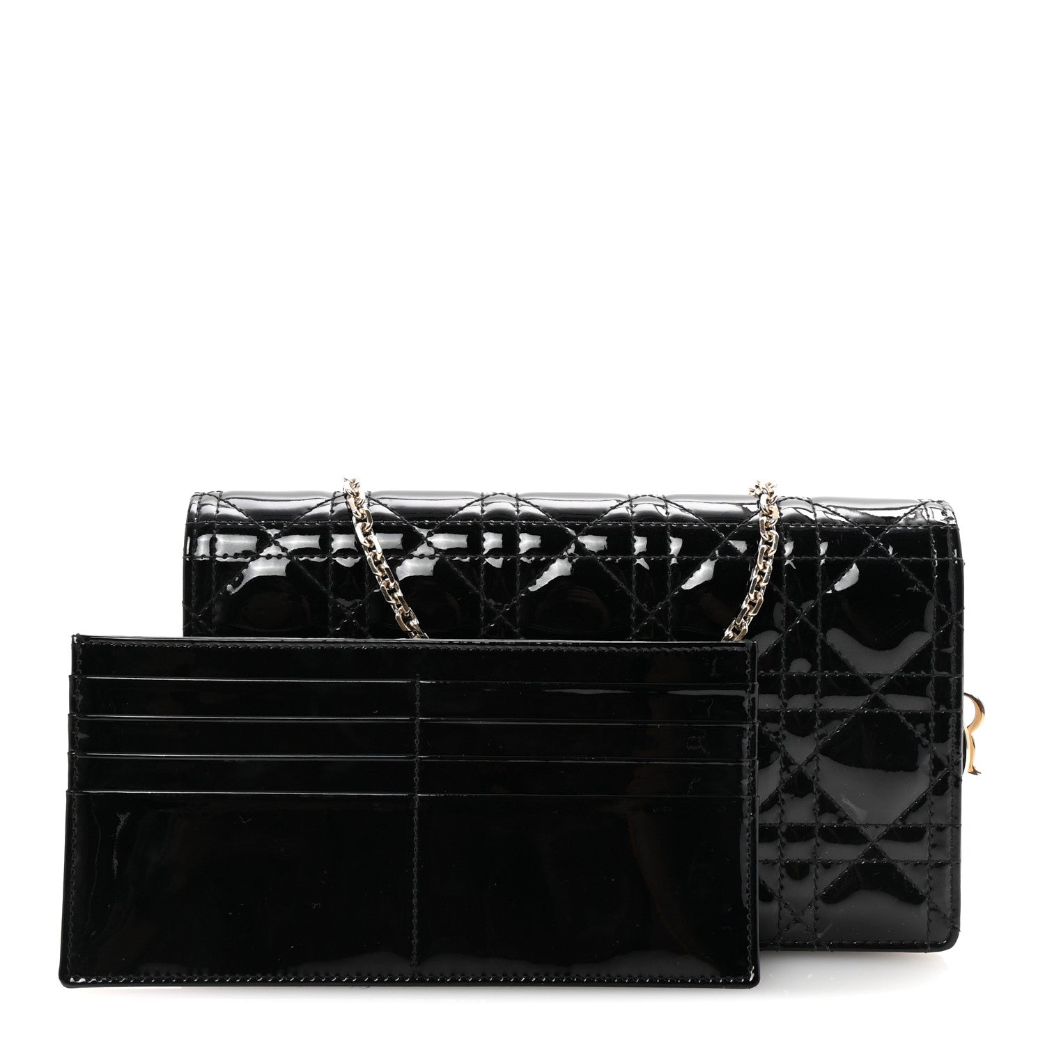 Christian Dior Patent Cannage Lady Dior Chain Wallet Black 3 of 10