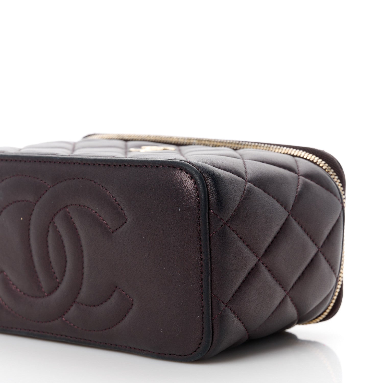 Chanel Iridescent Lambskin Quilted Small Top Handle Vanity Case With Chain Burgundy 10 of 16