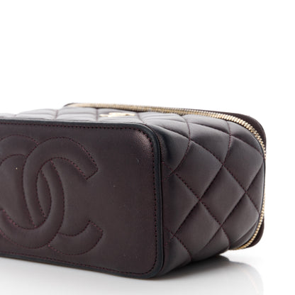 Chanel Iridescent Lambskin Quilted Small Top Handle Vanity Case With Chain Burgundy 10 of 16