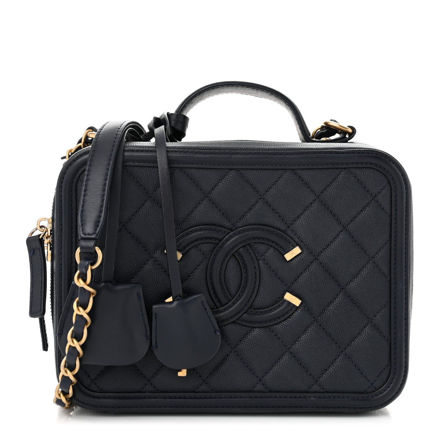 Chanel Caviar Quilted Medium CC Filigree Vanity Case Navy 1 of 13