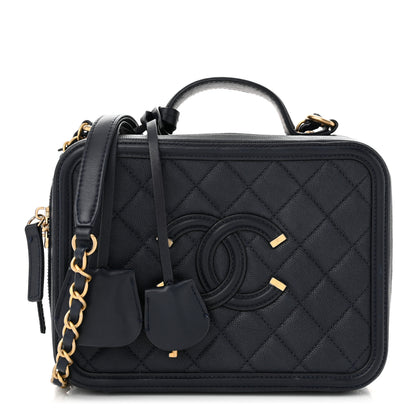 Chanel Caviar Quilted Medium CC Filigree Vanity Case Navy 1 of 13