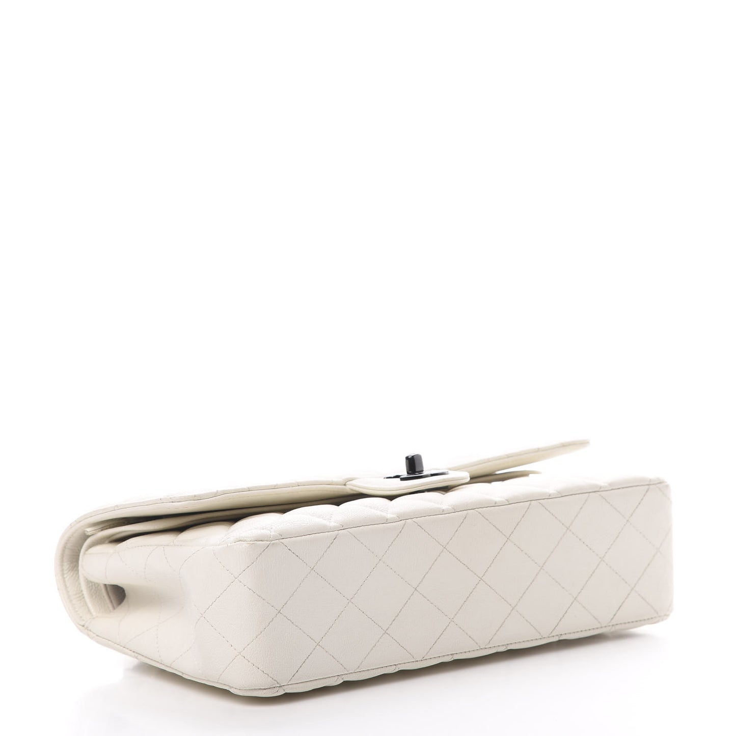 Crumpled Calfskin Quilted Medium Double Flap White