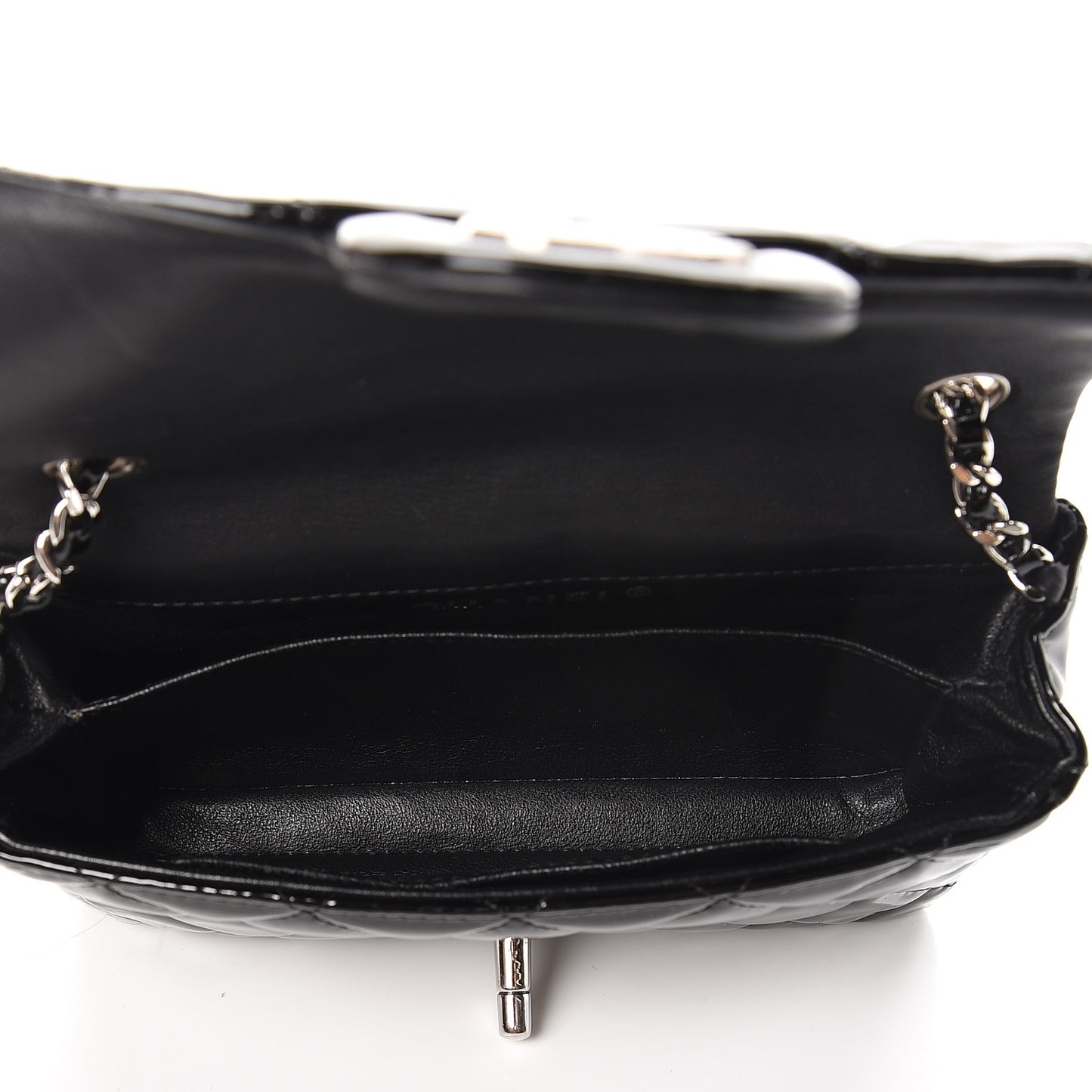 Patent Calfskin Quilted Mini Rectangular Flap Black