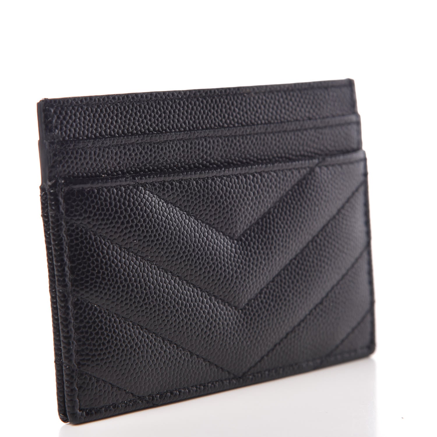 Saint Laurent Grain De Poudre Matelasse Chevron Monogram Credit Card Case Black 3 of 9