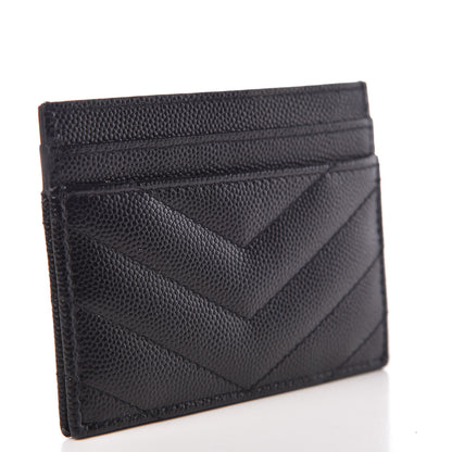 Saint Laurent Grain De Poudre Matelasse Chevron Monogram Credit Card Case Black 3 of 9