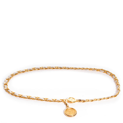 Chanel Leather Gold Chain CC Medallion Belt White 1 of 5