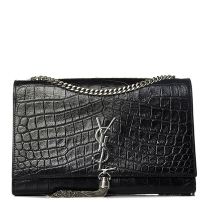 Saint Laurent Calfskin Crocodile Embossed Medium Classic Monogram Kate Tassel Satchel Black 1 of 8