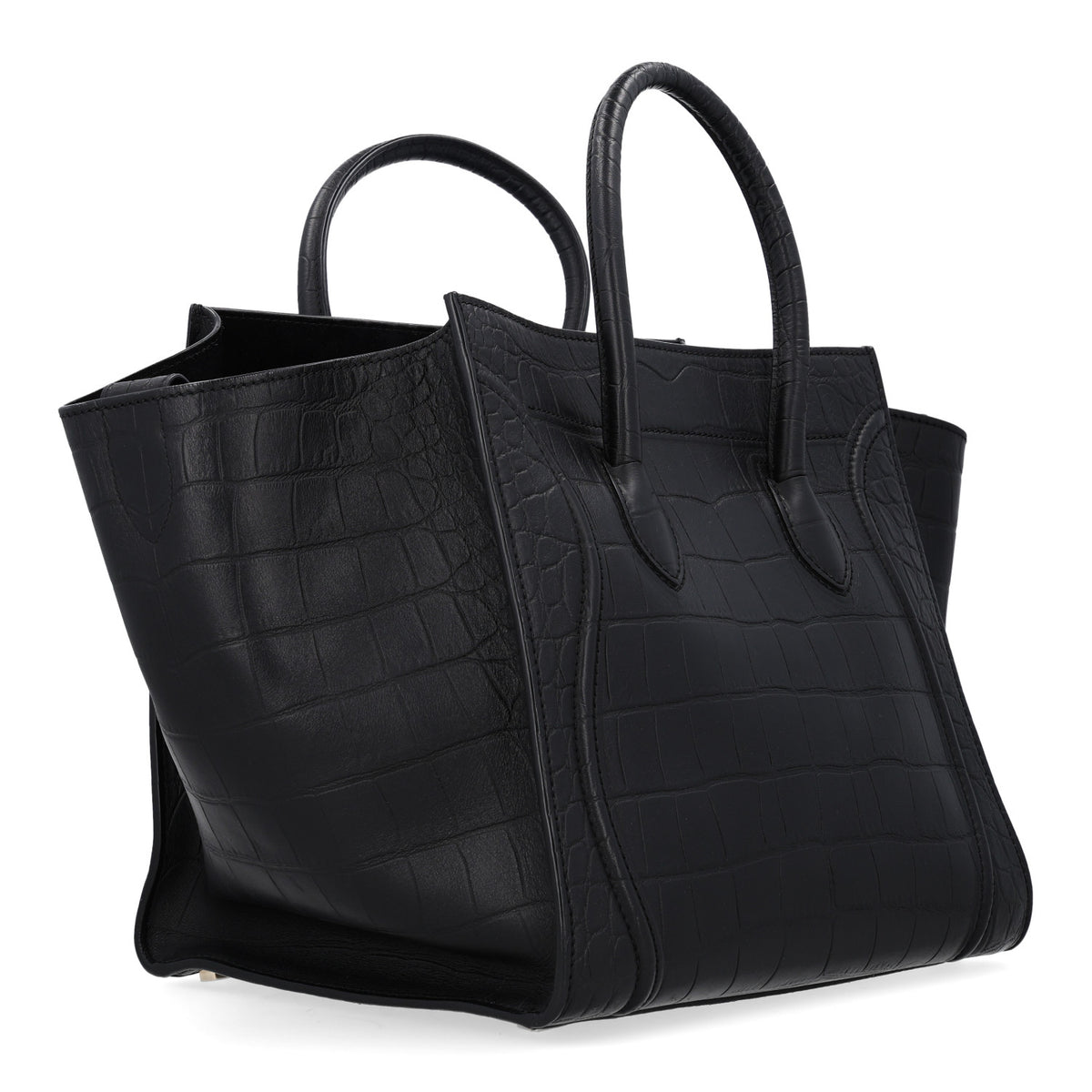 Crocodile Embossed Calfskin Medium Phantom Luggage Black