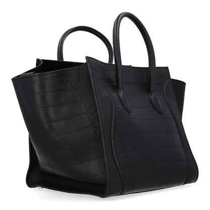 Celine Crocodile Embossed Calfskin Medium Phantom Luggage Black 3 of 10