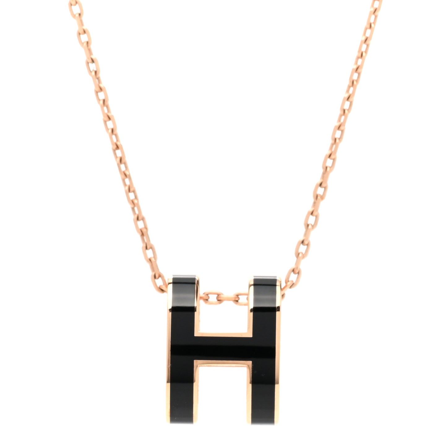Lacquered Rose Gold Pop H Pendant Necklace Black