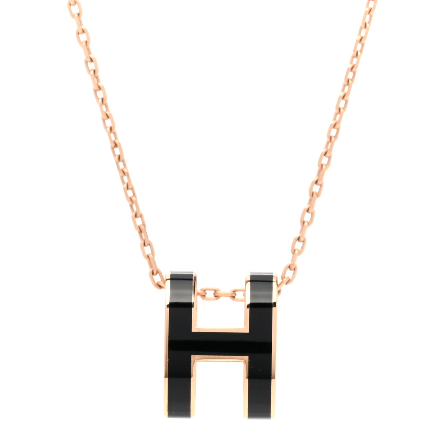 Hermes Lacquered Rose Gold Pop H Pendant Necklace Black 4 of 7