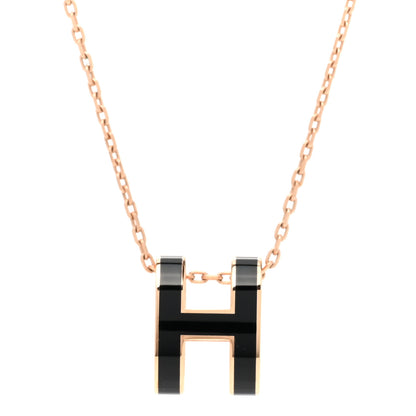 Hermes Lacquered Rose Gold Pop H Pendant Necklace Black 4 of 7