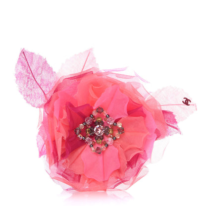 Chanel Fabric Bead CC Camellia Brooch Pink 1 of 6