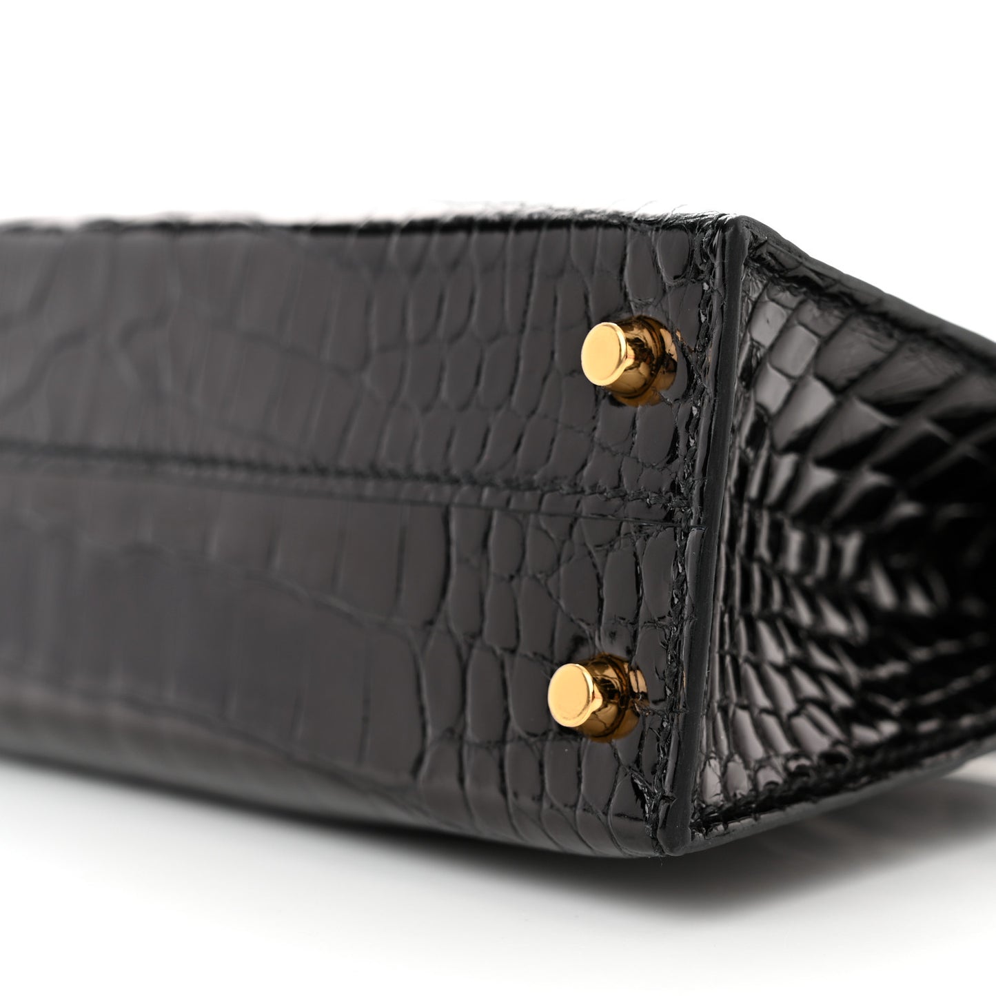 Shiny Alligator Mini Kelly Sellier 20 Black
